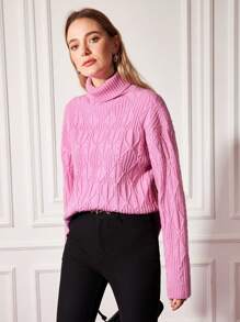 MOTF PREMIUM DIAMOND KNIT TURTLENECK SWEATER - Hot Pink - View 9