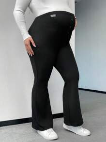 SHEIN Maternity Plus Size Adjustable Waist Flare Pants - Black - View 5