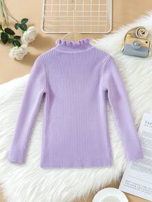 SHEIN 女小童褶邊小高領條紋針織套頭毛衣 - 紫色 - 查看 2