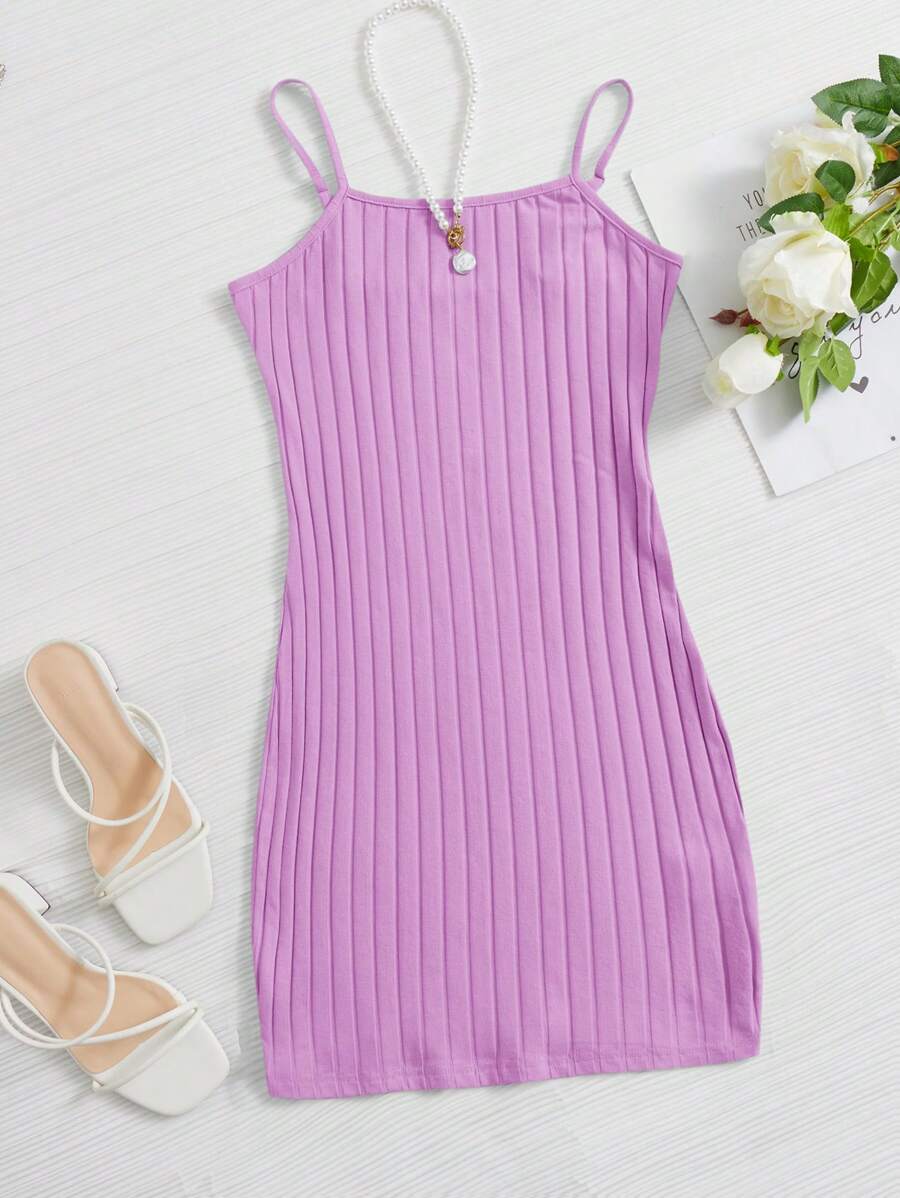 Muchica Ribbed Cami Bodycon Mini Dress - Lilac Purple - View 1