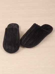 女士秋冬毛绒拖鞋，保暖、柔软、轻便舒适，毛茸茸的鞋子，蓬松的拖鞋 - 黑色 - 查看 3