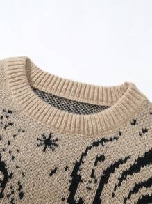 Manfinity Homme Men Graphic Pattern Ripped Trim Drop Shoulder Sweater, Fall/Winter, Long Sleeve Top - Khaki - View 5