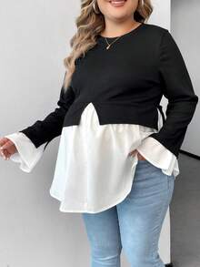 孕妇大码拼色二合一 T 恤 - 黑與白 - 查看 3