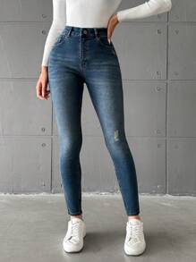 EURMUSE Washed Slim Fit Jeans - Blue - View 4