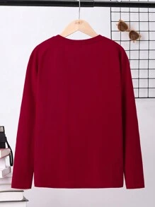 SHEIN 十幾歲男孩字母平面t恤 - 酒紅色 - 查看 2