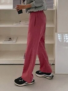 DAZY 素色斜口袋直筒褲 - 玫紅色 - 查看 2