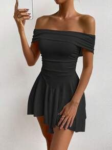 Chiquease Klänning med bara axlar och rynkad kant - Svart - Visa 6