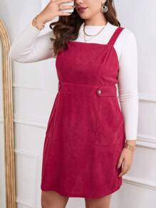 SHEIN Privé Plus Solid Overall Dress Without Sweater - Red - View 5