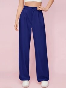 EURMUSE Solid Wide Leg Suit Pants - Blue - View 4