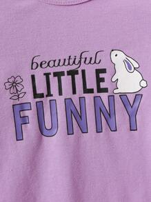 SHEIN Baby Girl Cartoon Graphic Bodysuit & Jumpsuit & Striped Pants & Hat & Bibs Gift Set - Purple - View 6