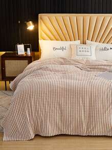 1pc Khaki Microfiber Fluffy Blanket - Khaki - View 2