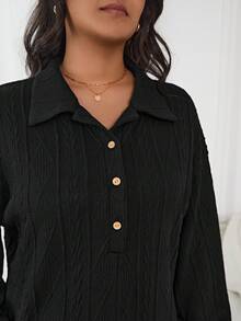 SHEIN Frenchy Plus Drop Shoulder Pocket Patched Romper - Black - View 3