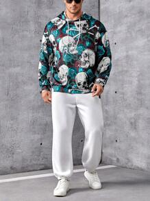 Manfinity LEGND Lỏng lẻo phù hợp Nam Kích thước lớn Hoa & Sọ In Dây rút Hoodie - Nhiều màu - Xem 3
