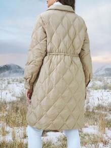 SHEIN Unity Abrigo con bolsillo con solapa guateado - Caqui - Ver 2