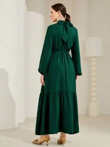 Modelyn 小高領燈籠袖荷葉邊洋裝 - 綠色 - 查看 2