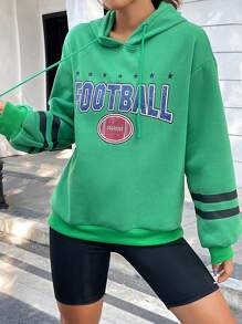 SHEIN Unity 字母圖案落肩袖抽繩連帽衫 - 綠色 - 查看 3