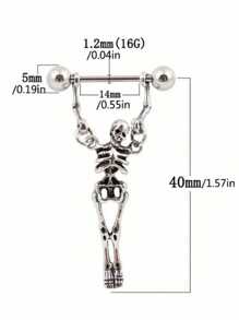 ROMWE 1 chiếc khuyên tai xỏ khuyên bằng thép không gỉ hình đầu lâu Gothic, Halloween - Bạc - Xem 4