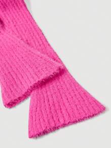 SHEIN MOD Turtle Neck Trumpet Sleeve Crop Sweater - Hot Pink - View 5