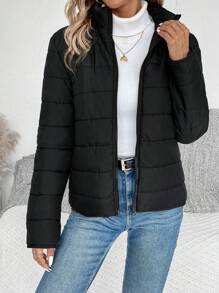 SHEIN LUNE Zip Up Padded Padded Coat For Winter Clothes Fall Cloth For Women - Black - View 5