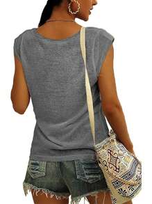 INAWLY Heart & Slogan Graphic Tank Top Faith Hope Love Graphic Tees Women Tops - Grey - View 2