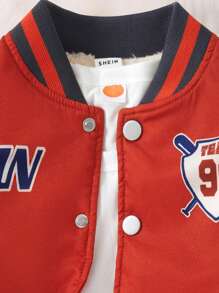 SHEIN Girls' Patch Printed Baseball Jacket For Family Look (4pcs Sold Separately) - Red - View 5