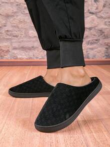 Men's Plush Indoor Slippers, Non-Slip, Dirt-Resistant, Winter Thickened, Black, Couple Slippers,Furry Shoes - Black - View 2