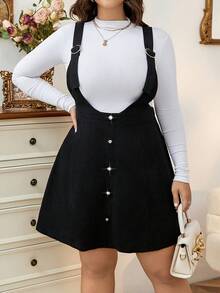 Calvaya 大碼前紐扣背帶洋裝不帶T恤 - 黑色 - 查看 3