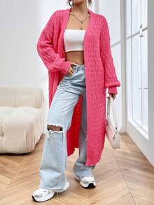SHEIN Qutie Áo khoác cardigan thiết kế giản dị thả vai - Hồng - Xem 4