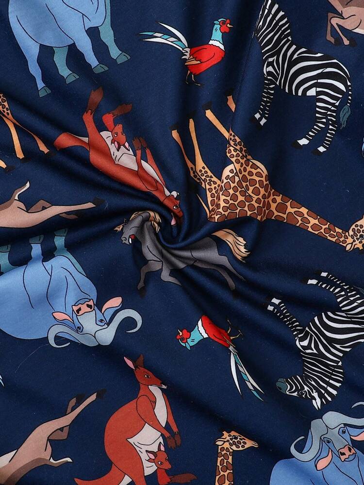 Boys' Cartoon Animal Pattern 2pcs/set Comfortable And Warm Homewear For Autumn/winter