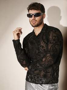 FeverCity 男士佩斯利印花薄透POLO衫 - 黑色 - 查看 3