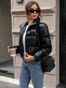 SHEIN LUNE Của phụ nữ Tay áo dài Áo lông Jacket  Với In thư - màu đen - Xem 5