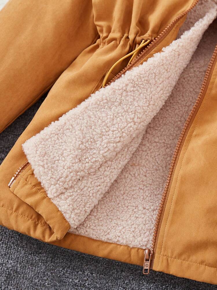 Tween Girl Drawstring Waist Thermal Lined Hooded Coat