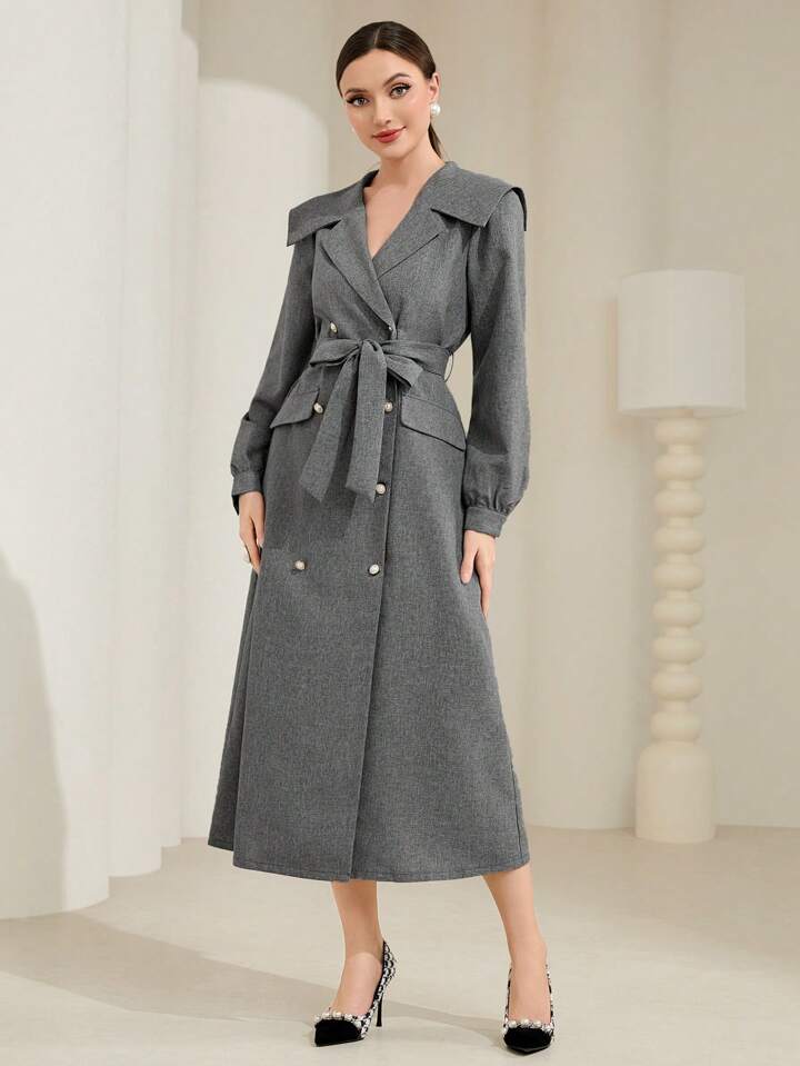 Double breasted belted dress sales