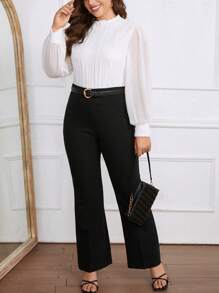 SHEIN Privé 大碼小高領燈籠袖上衣 - 白色 - 查看 6