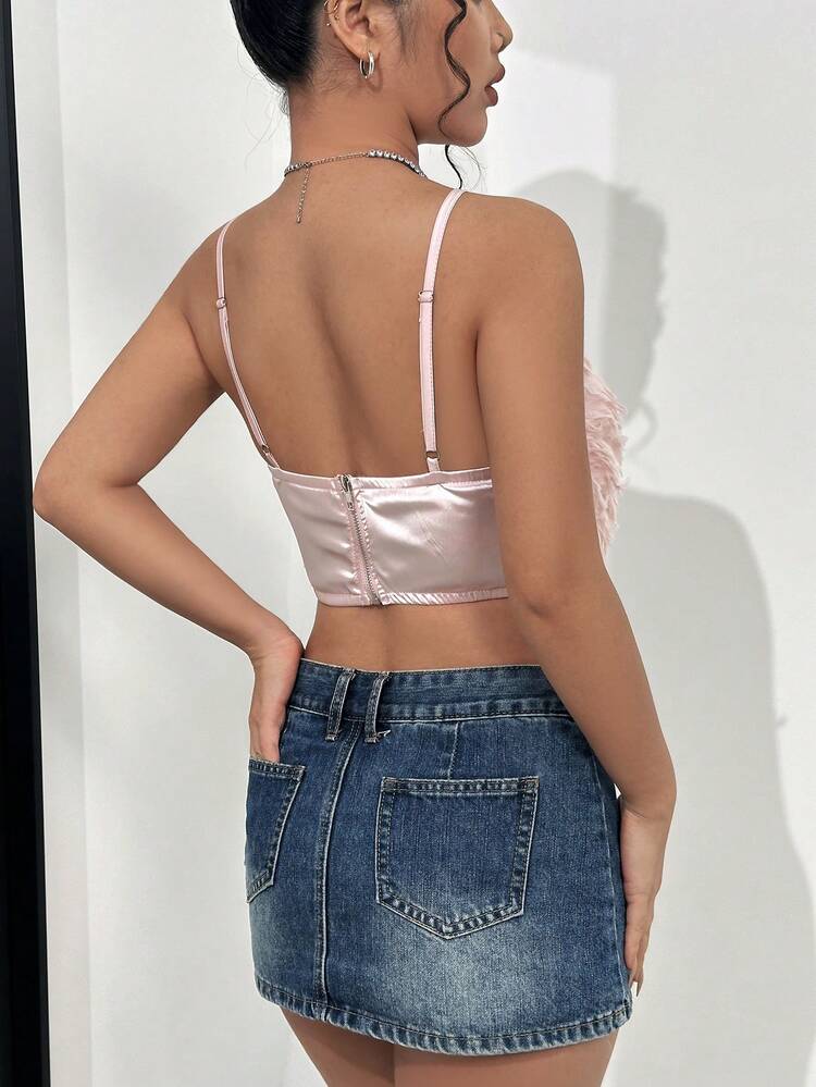 Solid Fuzzy Front Crop Cami Top