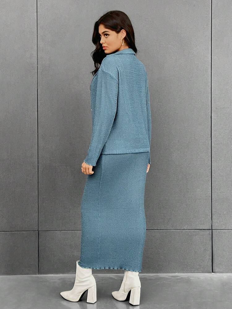 Lapel Neck Drop Shoulder Coat & Skirt