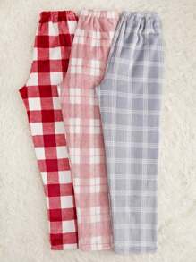 3pcs Plaid Print Flannelette Sleep Cozy Pants, Fall Winter Clothes - Multicolor - View 5