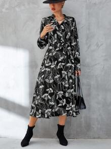 Aveloria Vestido camisero con estampado floral con cinturón