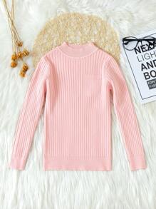 SHEIN 女小童條紋針織小高領套頭毛衣 - 粉色 - 查看 1