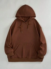 SHEIN MOOSTA 加大码 4 件套袋鼠口袋抽绳卫衣 - 黑色 - 查看 5