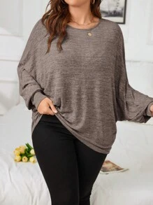 SHEIN LUNE 大碼蝙蝠袖T恤 - 咖啡棕 - 查看 6