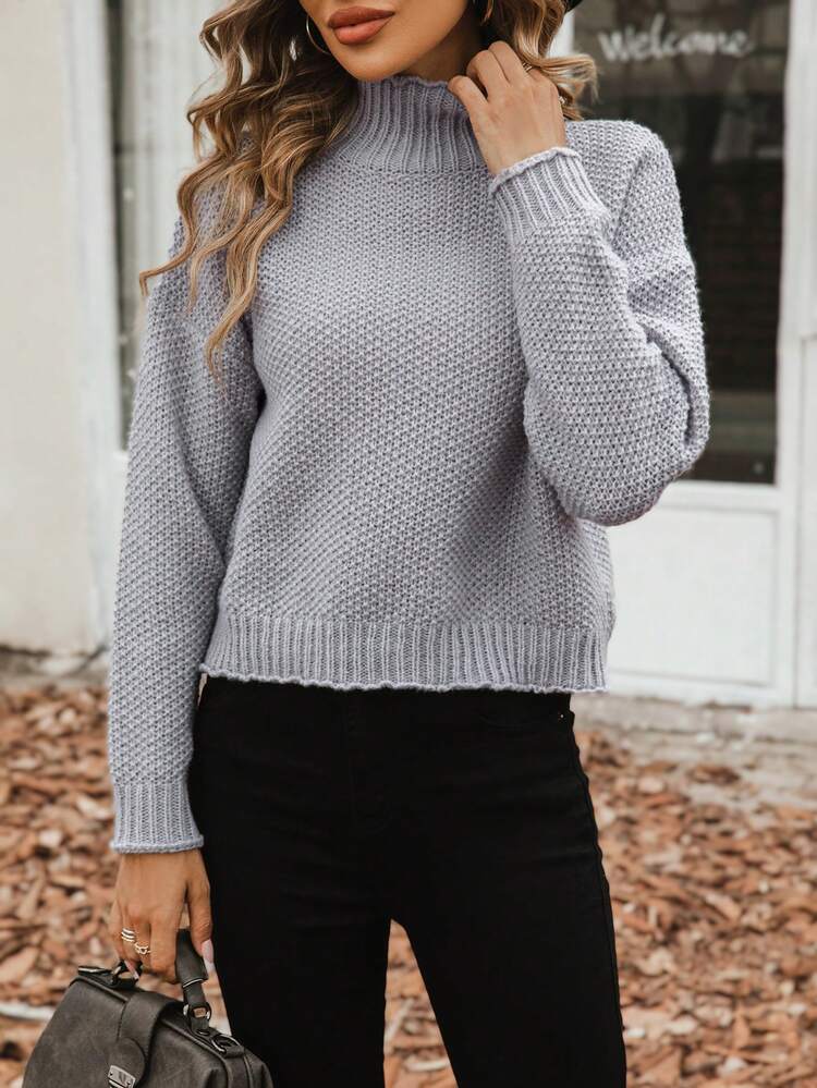 Mock Neck Drop Shoulder Knit Pullover Fall Winter Sweater