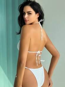 挂脖三角系带侧边比基尼套装 - 白色 - 查看 2