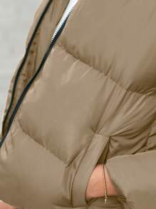 RueChic Zip Up Hooded Puffer Coat - Camel - View 6