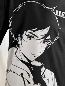 SHEIN 男童圓領卡通角色印花t恤和長褲家居服套裝 - 黑與白 - 查看 5