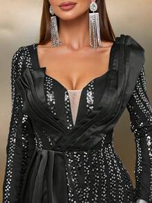 YISIKADO Sweetheart Neck Sequin Formal Dress - Black - View 6