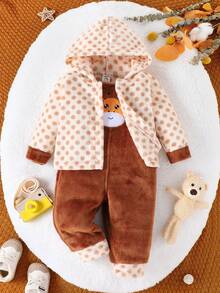 Đứa bé trai In vết tròn Polka áo có mũ Flannelette Áo khoác & Thêu Hoạt hình Tổng thể Jumpsuit - Nhiều màu - Xem 5