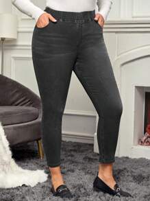 EMERY ROSE 大碼牛仔褲 - 深色水洗藍 - 查看 1