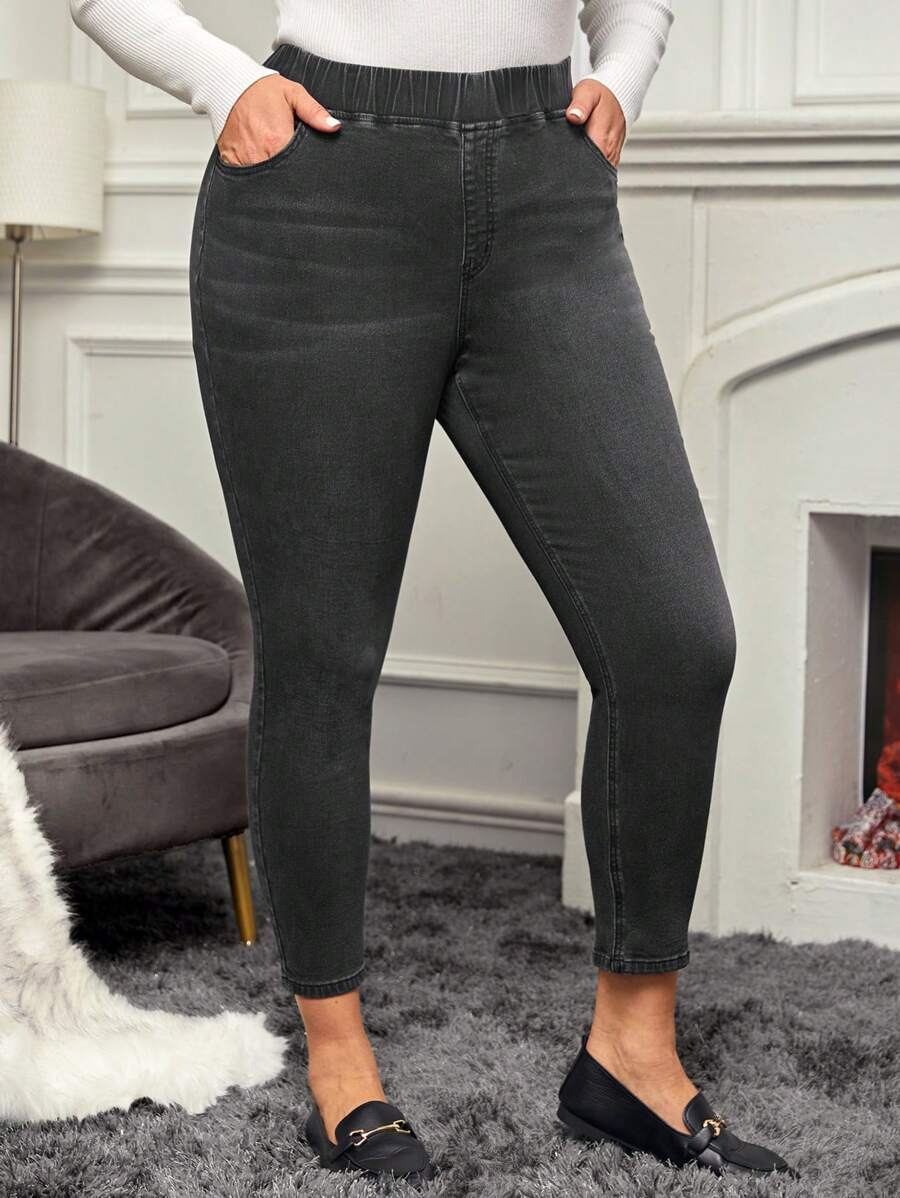 EMERY ROSE 大碼牛仔褲 - 深色水洗藍 - 查看 1