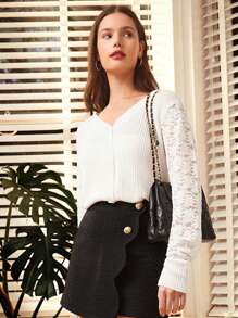 SHEIN Frenchy Women's Patchwork Lace Long Sleeve Cardigan With Front Button